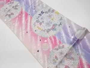 リサイクル　椿・桜模様織出し袋帯